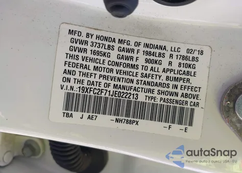 2018 Honda Civic Ex from USA, damaged, VIN 19XFC2F71JE022213